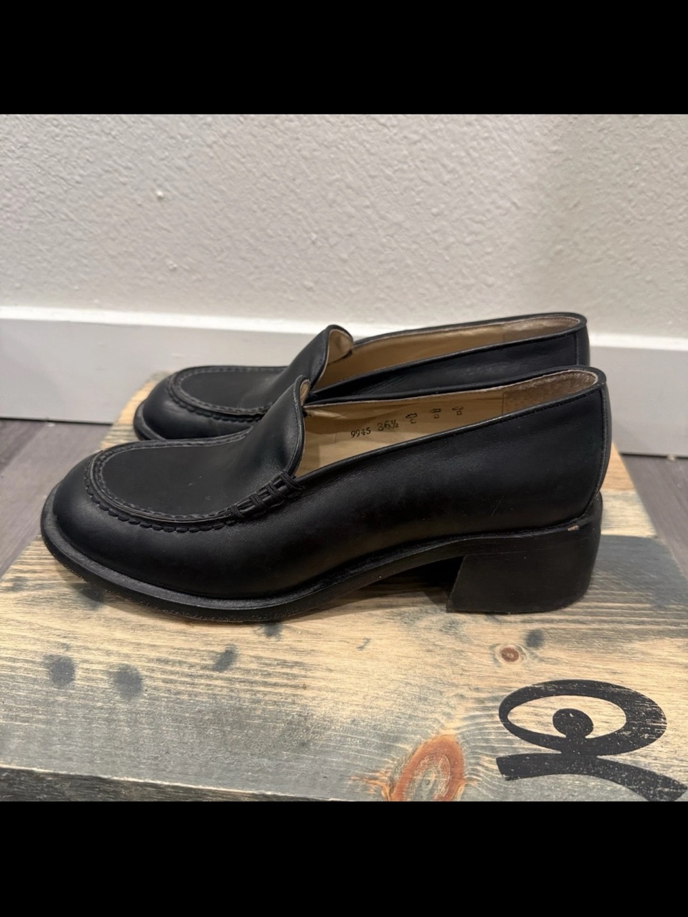 FREE LANCE Paris Black Leather Loafer Heels EU Size 36.5 Ladies Women’s